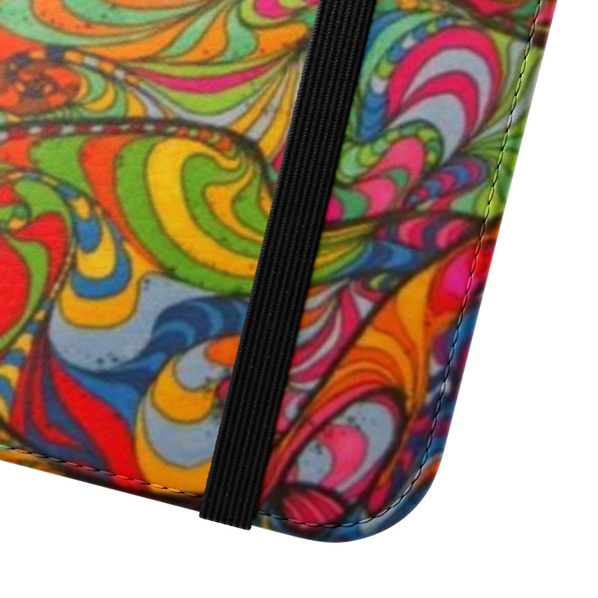 Colorful psychedelic trippy hippie-style phone case with abstract geometric patterns - Close Up