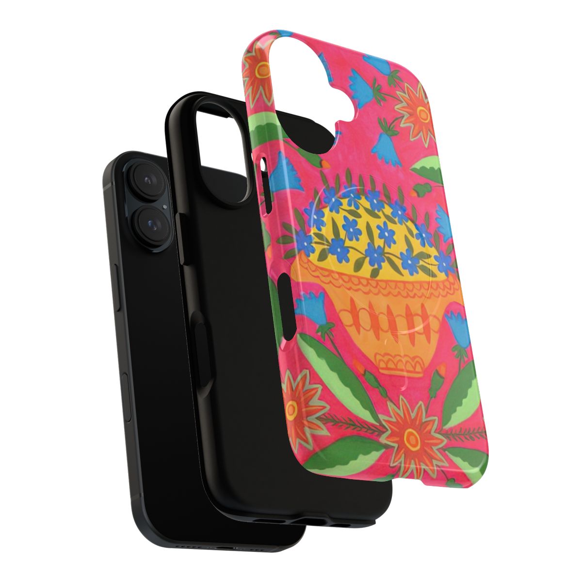 Phone case featuring the surreal and symbolic artwork of Ukrainian artist Maria Prymachenko, showcasing vibrant colors, mythical creatures, and floral patterns. - Layers