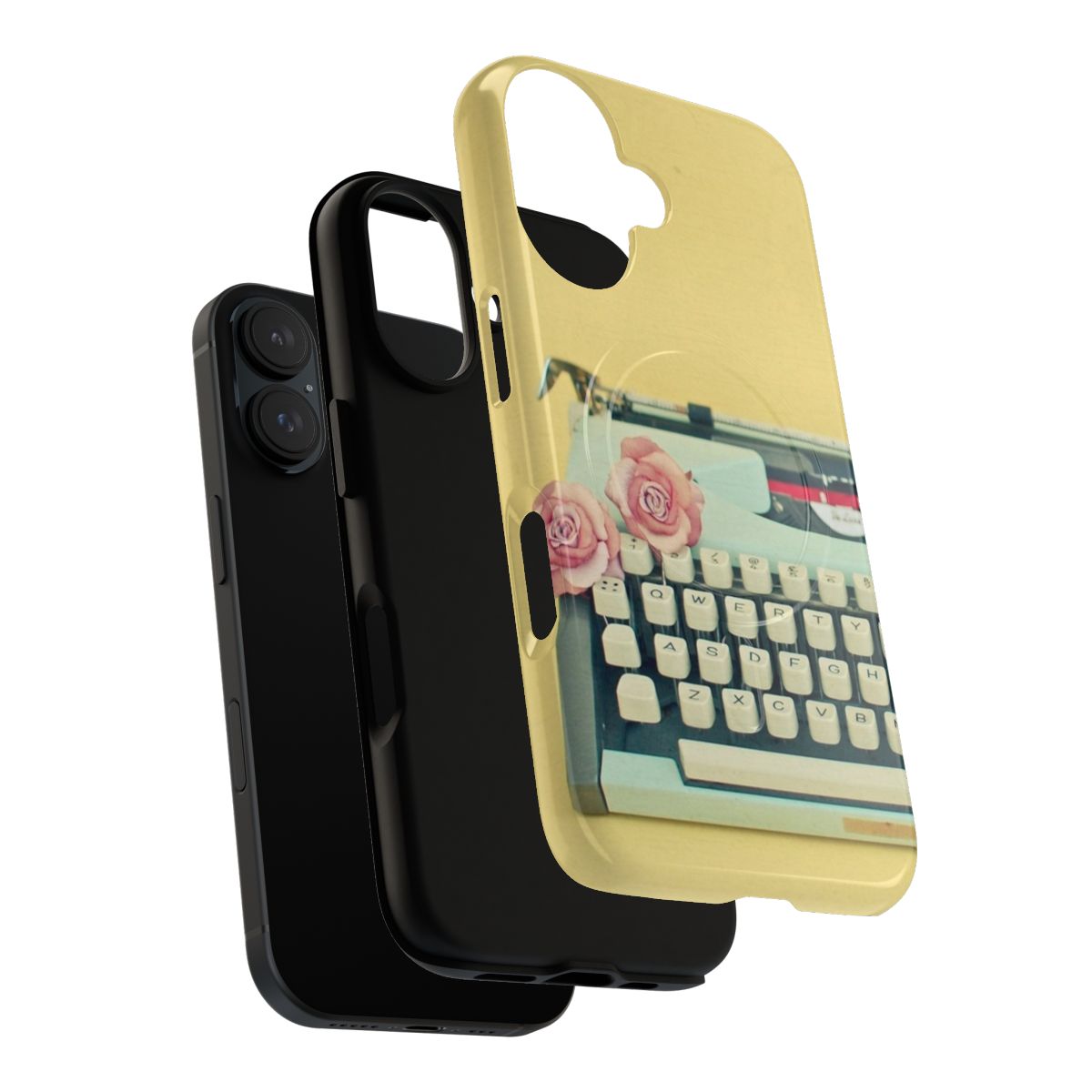 Magnetic tough phone cases with a vintage typewriter and floral design - Layers