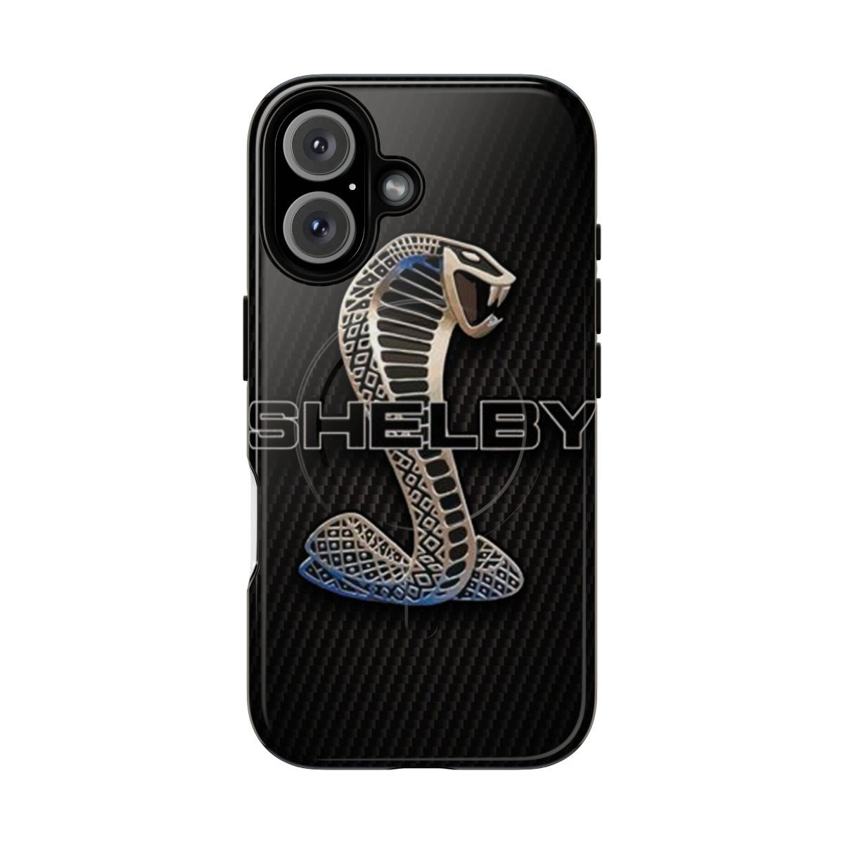 Shelby Cobra-inspired carbon fiber phone case with magnetic closure