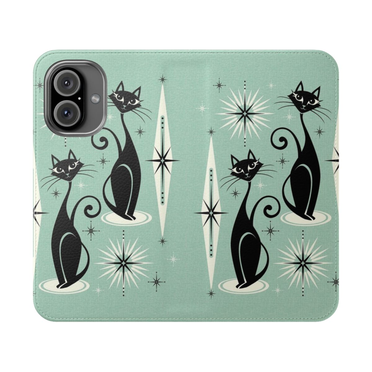 Retro atomic cat print phone case in mint color