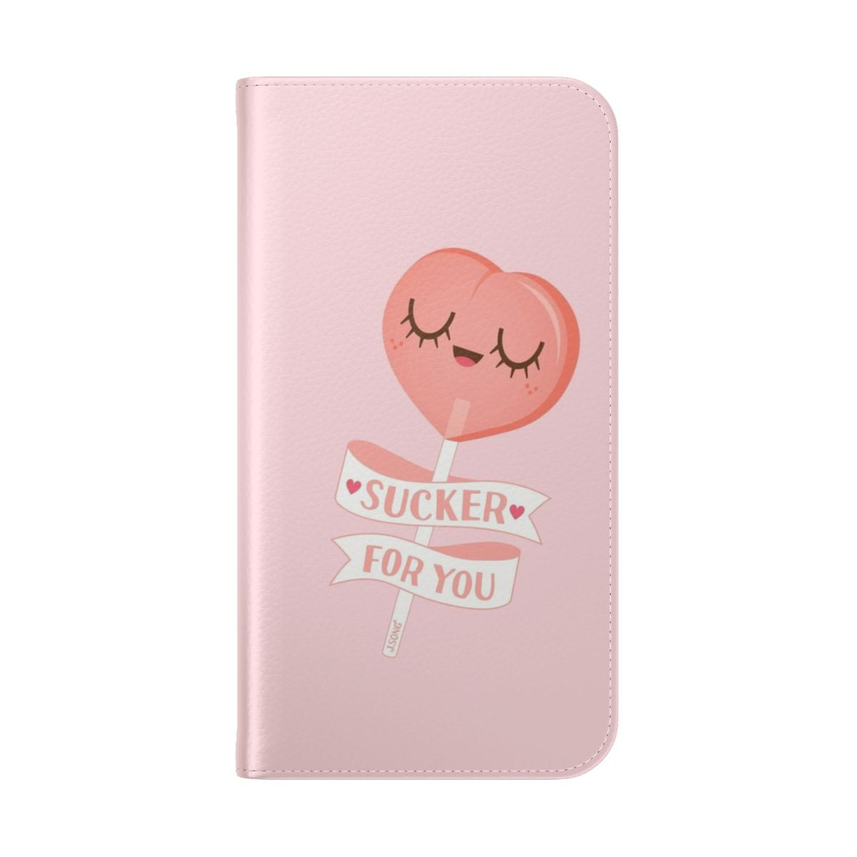 Vibrant peach and pink lollipop-inspired flip cover phone case - Folded Back