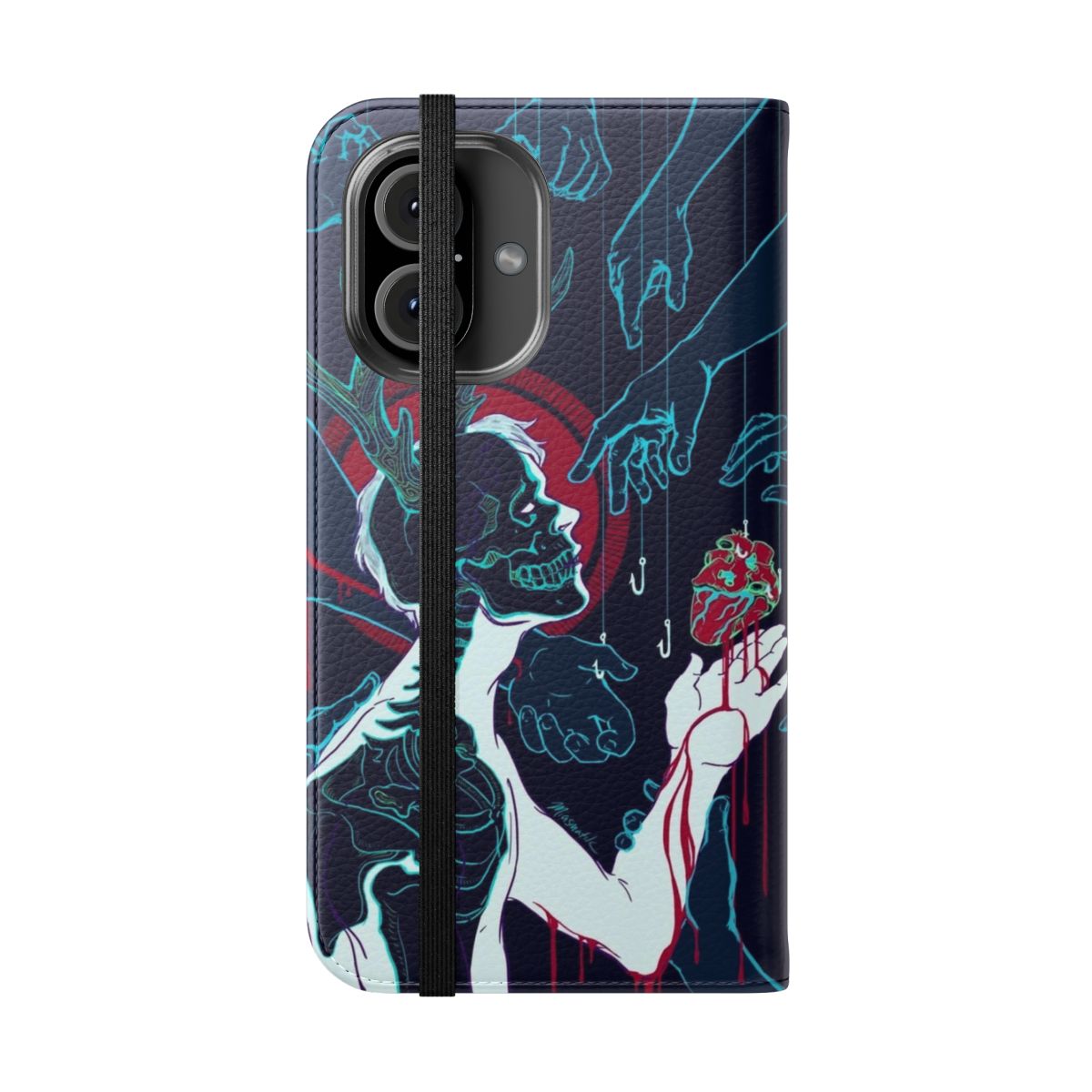 Spooky skeleton horror phone case with digital fan art design - Folded Front