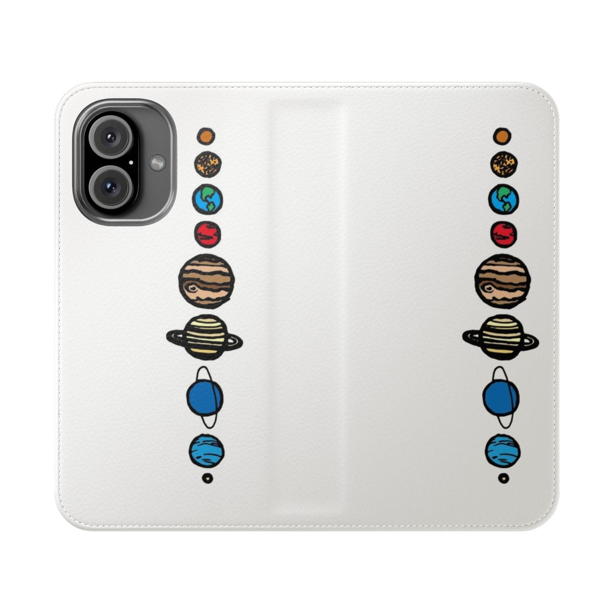 Colorful planets and cosmic designs on a flip phone case