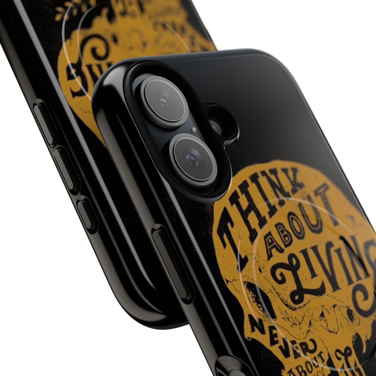 Thought-provoking phone case featuring skull and typography design - Detail