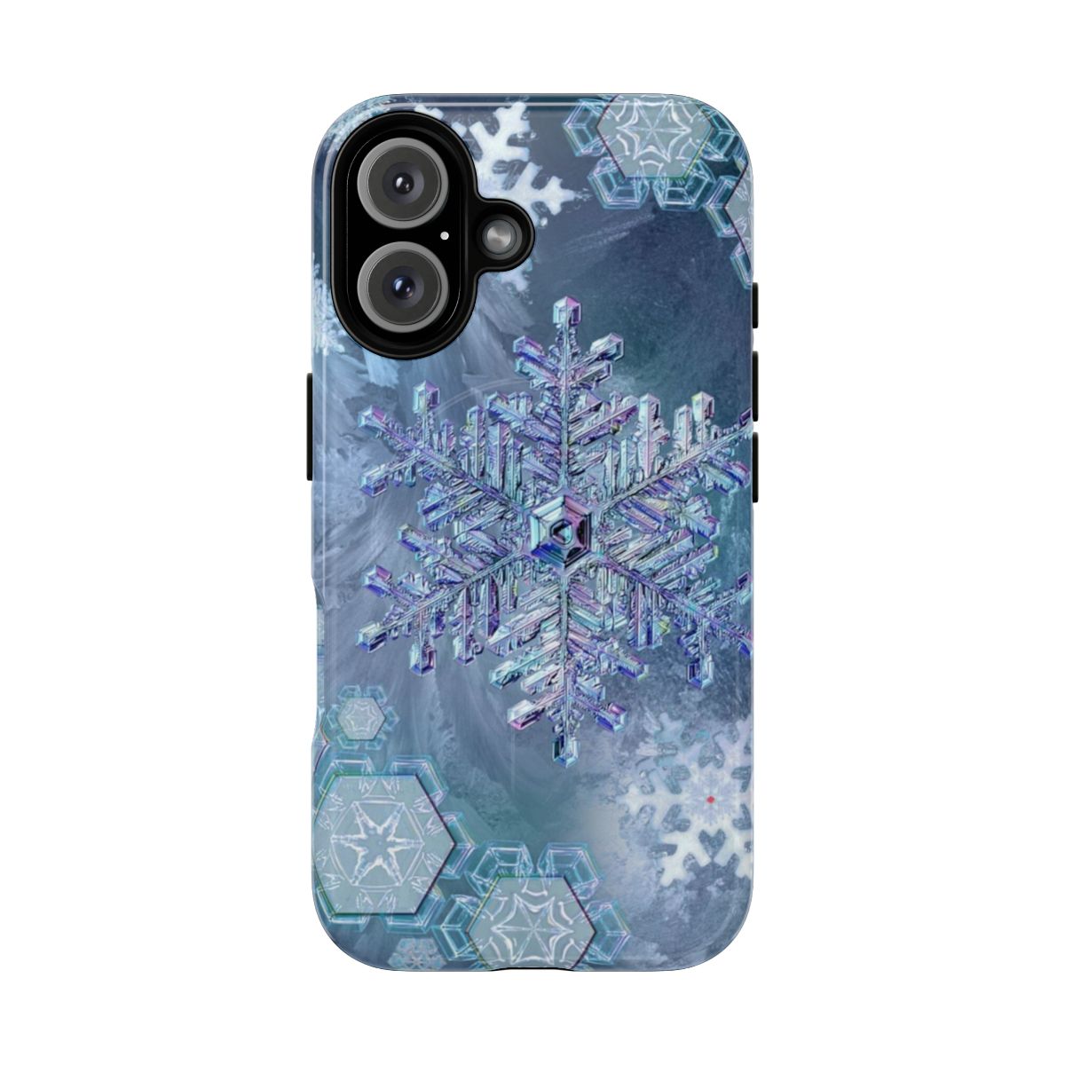 Magnetic tough phone case with detailed frozen snowflake pattern