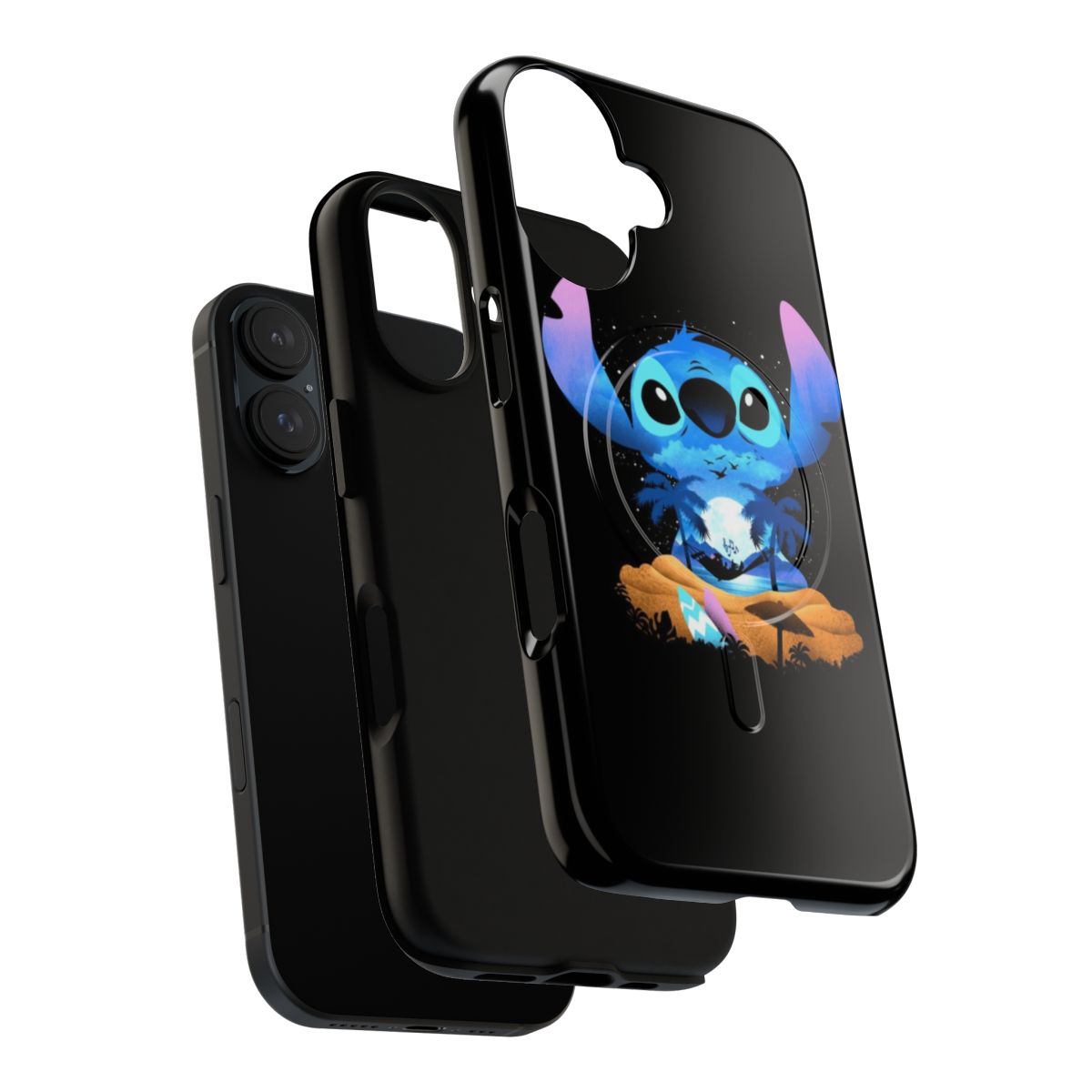 A vibrant and durable phone case featuring the lovable Stitch character from Lilo and Stitch and Goku from Dragon Ball Z. - Layers