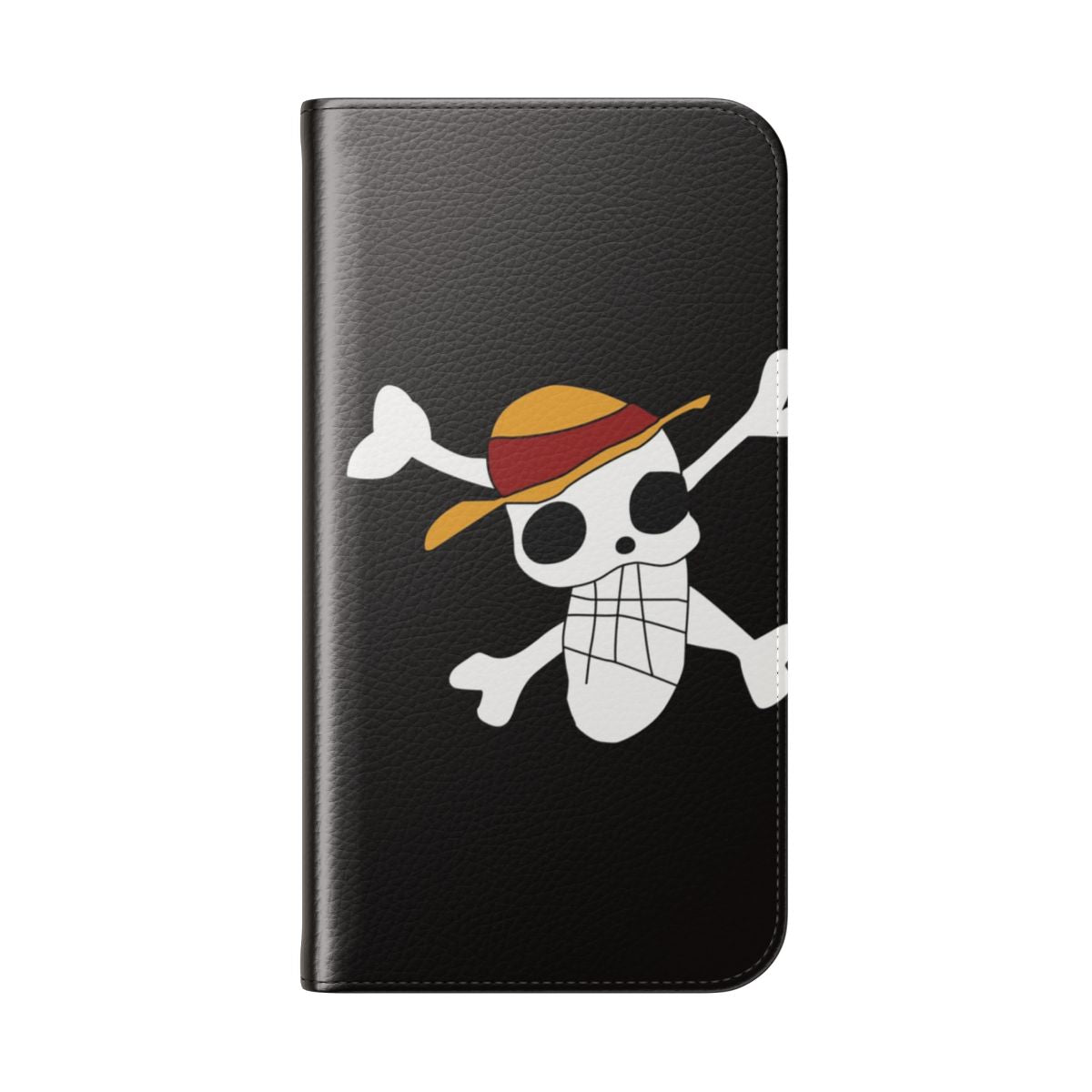 Flip cover phone case featuring the iconic One Piece logo designed by Luffy - Folded Back