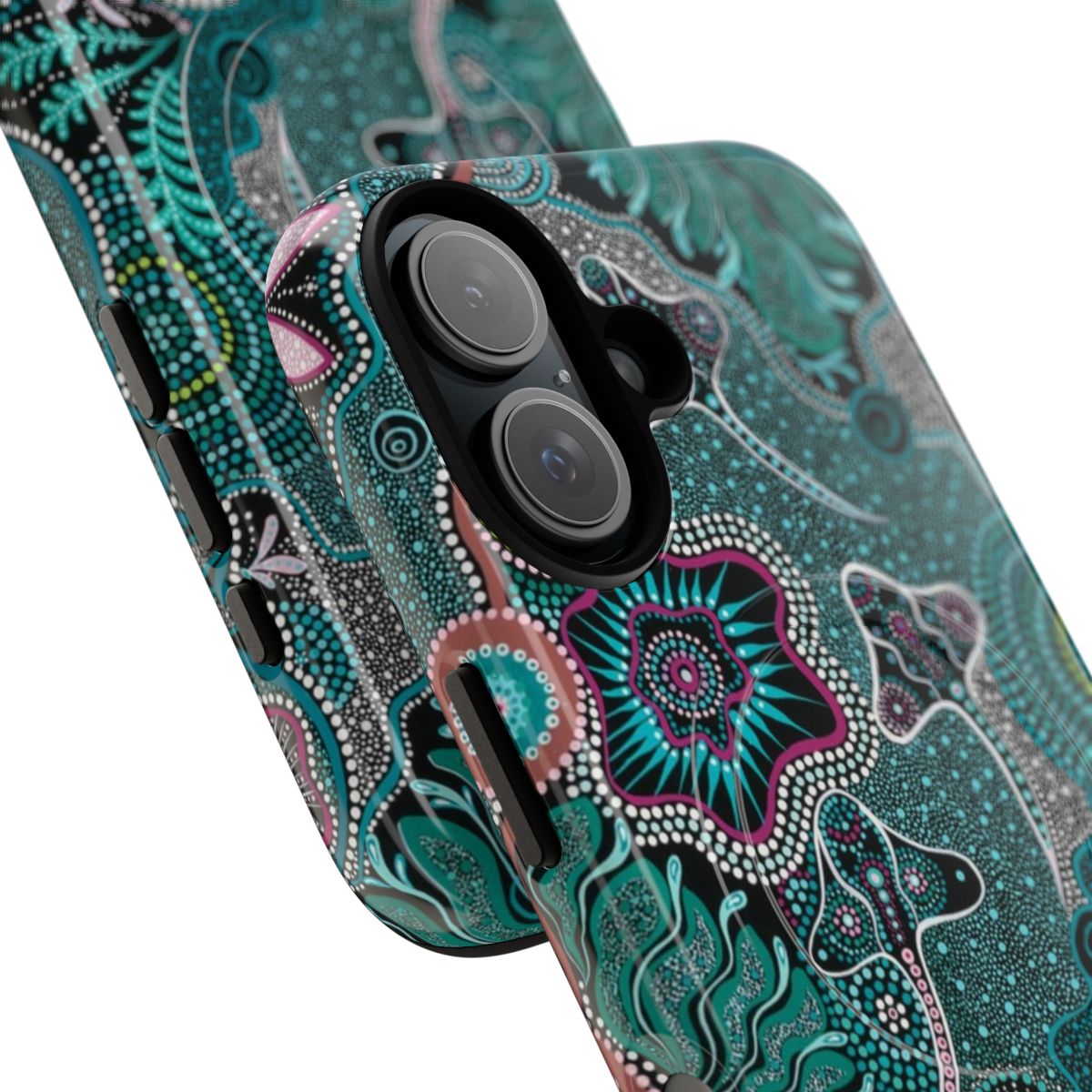 Colorful magnetic phone case with vibrant aboriginal dot art design - Detail