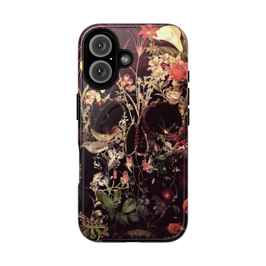 Bloom skull magnetic tough phone case with floral and gothic design