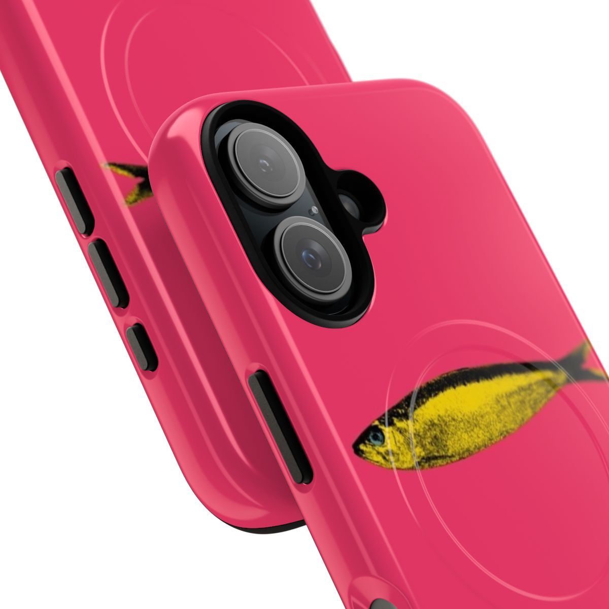 Vibrant pop art-inspired pink sardine phone case with a magnetic tough design - Detail