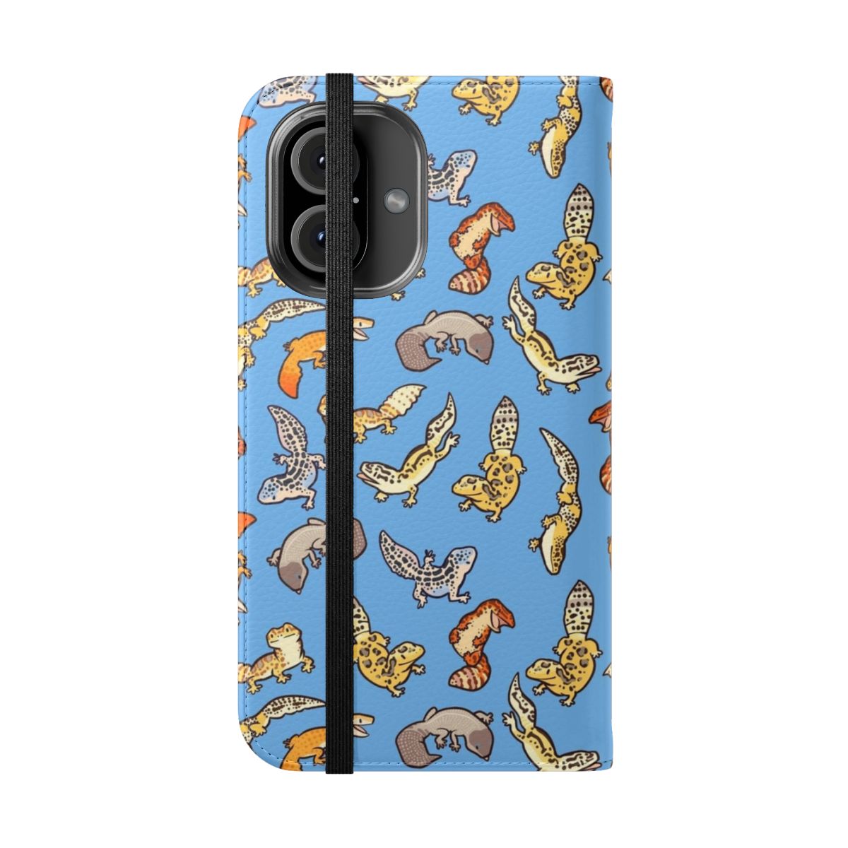 Image of a blue gecko pattern printed on a protective phone case - Folded Front