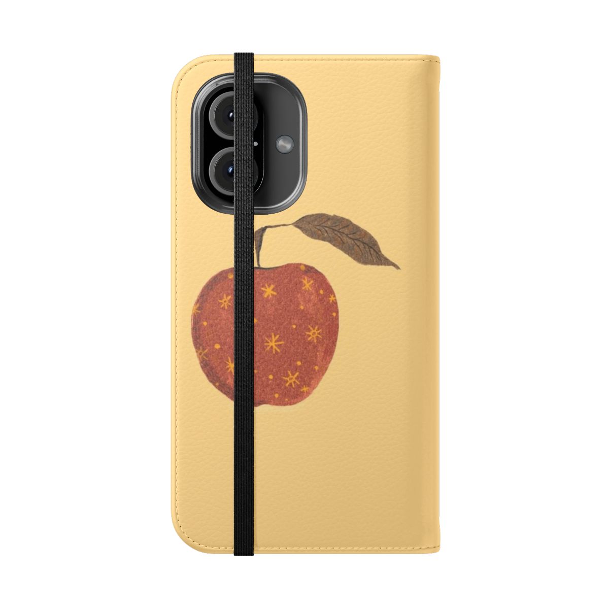 Manzana-inspired flip cover phone case with a whimsical design - Folded Front