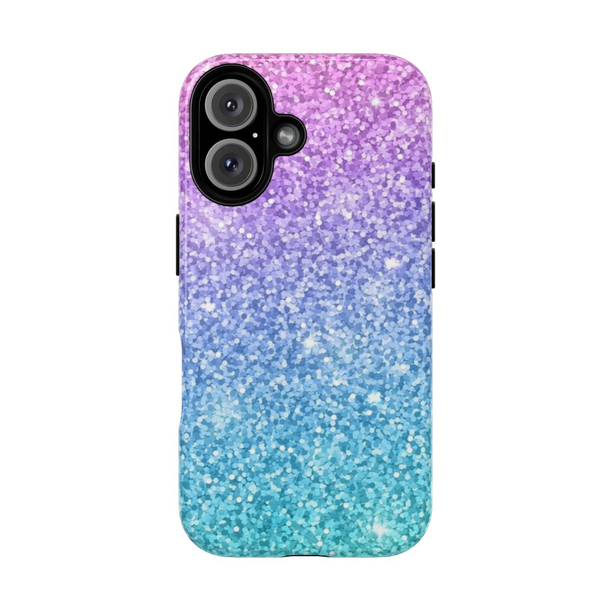 Vibrant purple, blue, and turquoise ombre phone case with glittery, sparkly gradient design