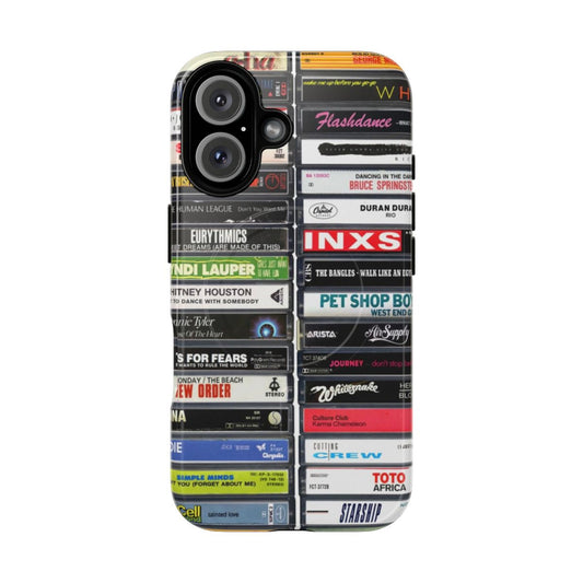 Retro 80s cassette tape phone case with 1980s hit song design