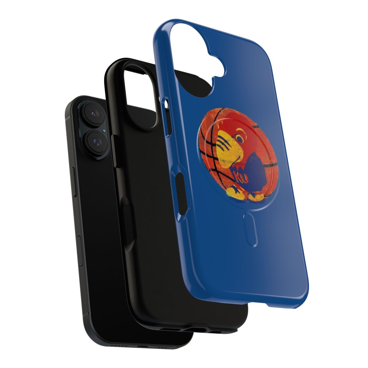 Vintage-style phone case featuring a Jayhawk mascot design, perfect for KU and college basketball enthusiasts. - Layers