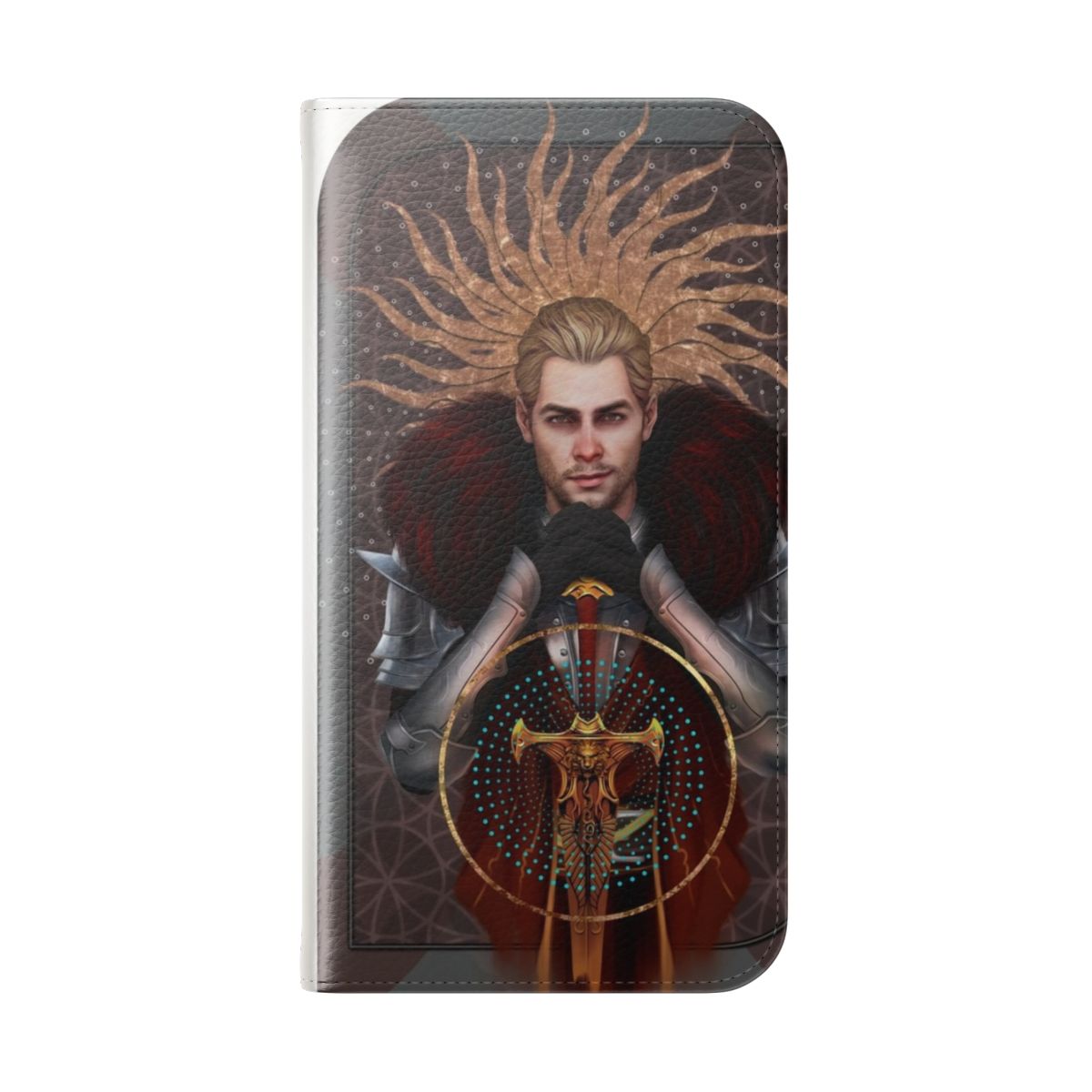 Flip phone case with fantasy dragon tarot templar design - Folded Back