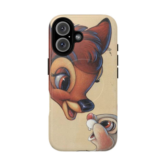 Cute illustration of Bambi the fawn and Thumper the rabbit on a phone case