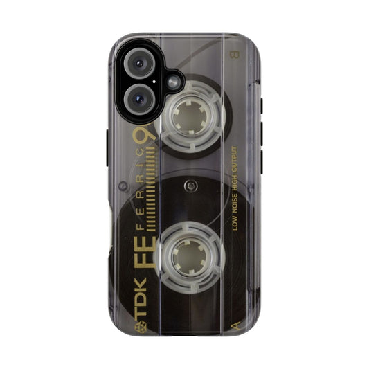 Transparent phone case with a vintage cassette tape design