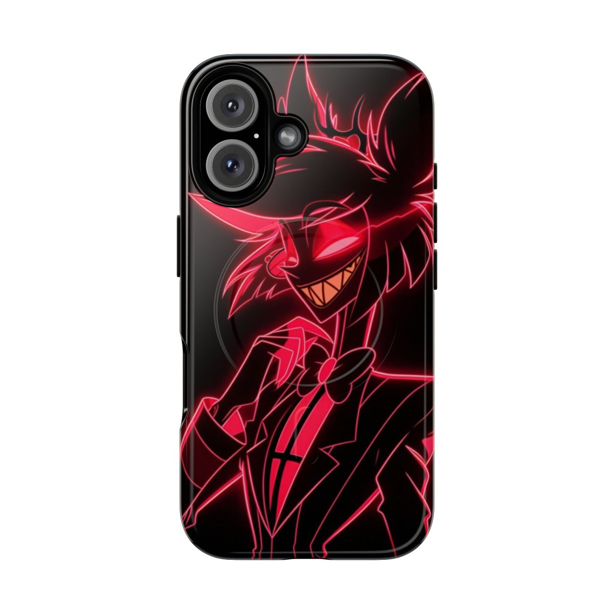 Vibrant neon magnetic phone case with Alastor, the Radio Demon, from Hazbin Hotel