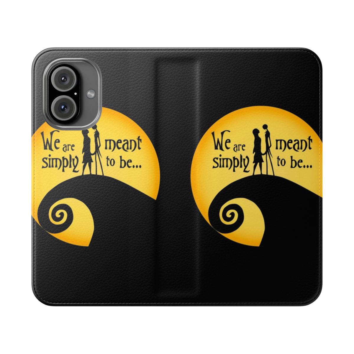 Goth-inspired The Nightmare Before Christmas phone case featuring Jack Skellington and Sally