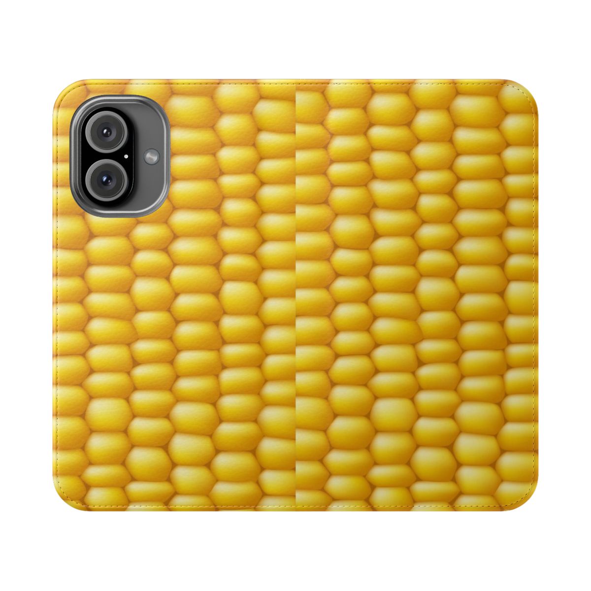 A phone case featuring a colorful corn cob design