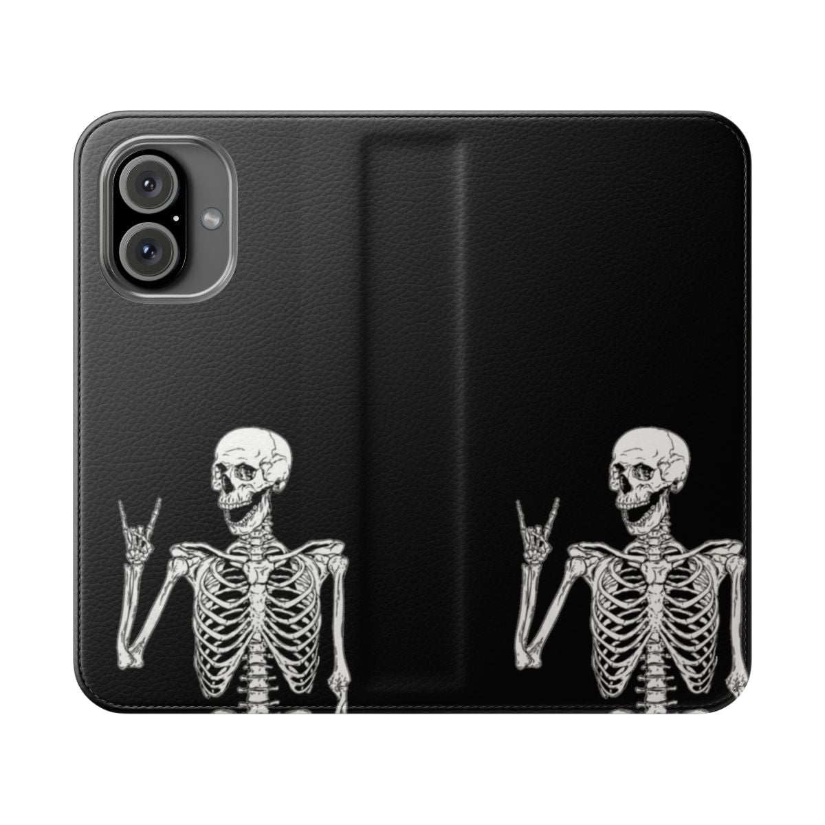 Skeleton design on a black flip cover phone case