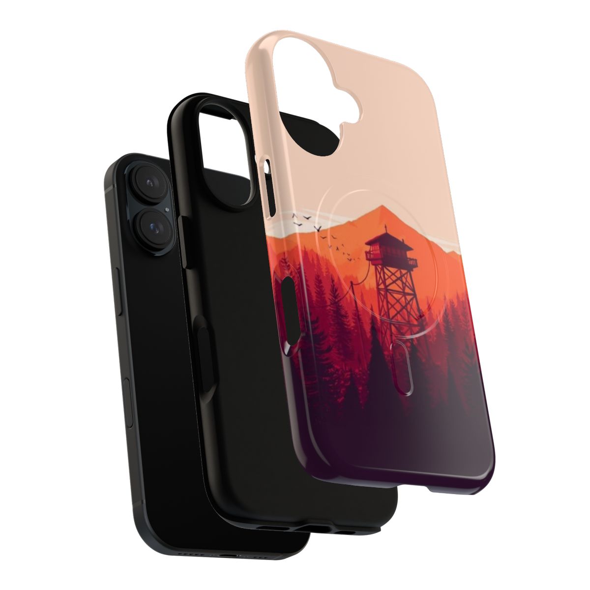 Firewatch-inspired nature landscape background on a protective magnetic tough phone case - Layers