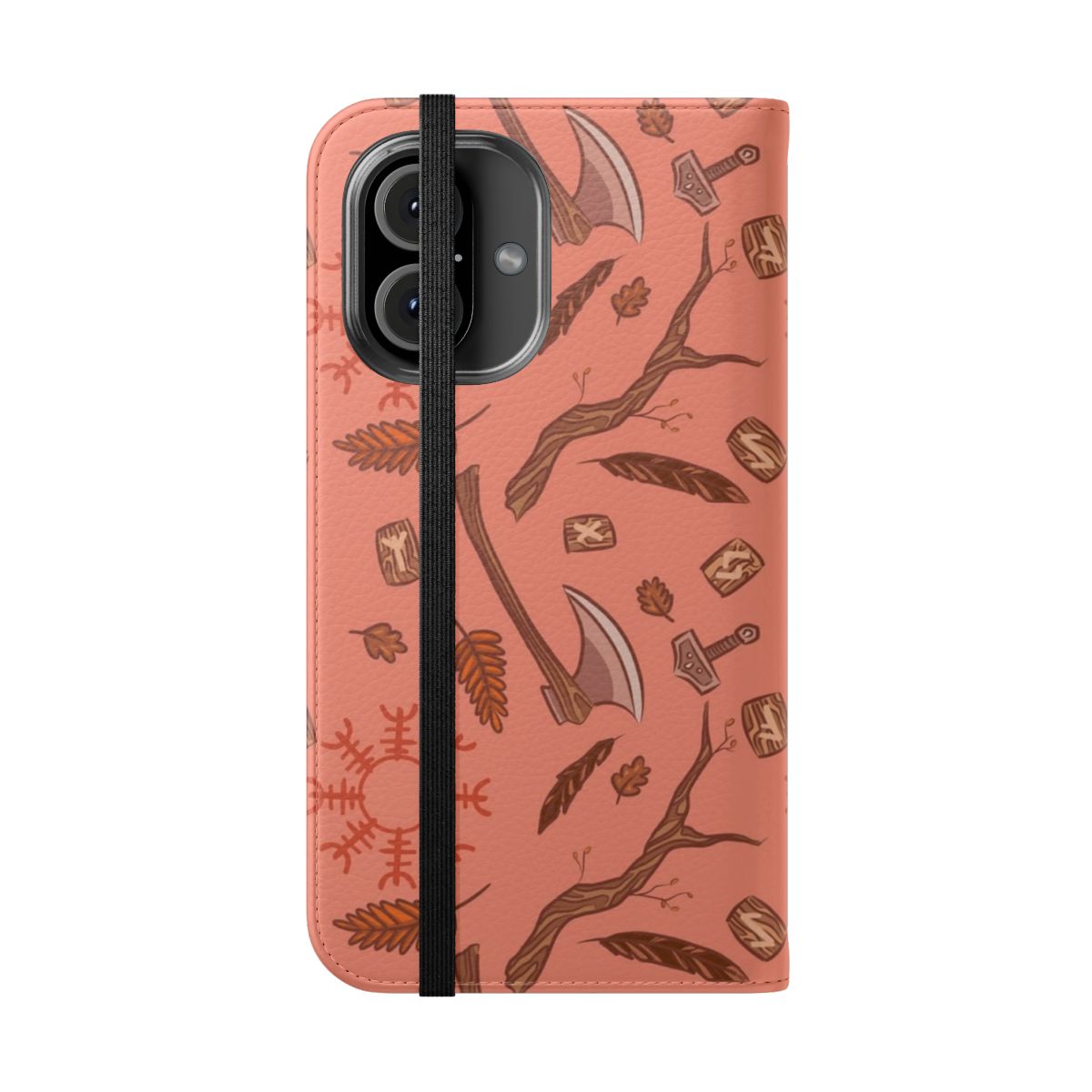 Stylish phone case featuring the ancient Viking symbol of the Helm of Awe - Folded Front