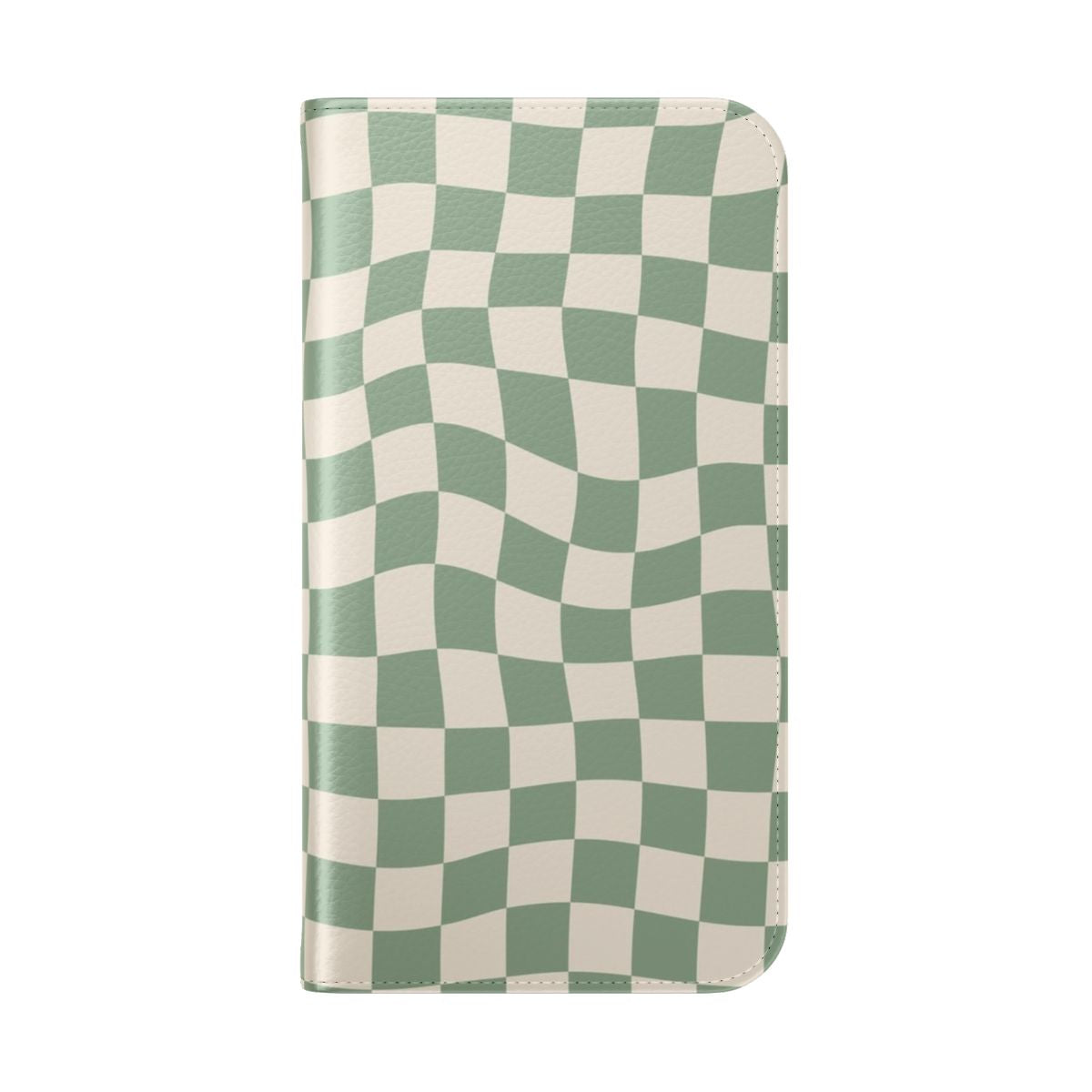 Sage green checkered pattern phone case with a vintage aesthetic - Folded Back