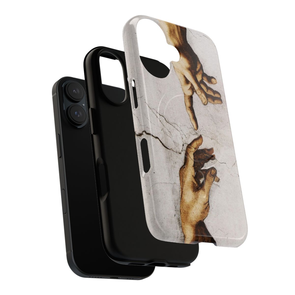 Detailed phone case design featuring Michelangelo's famous "Creation of Adam" fresco from the Sistine Chapel. - Layers