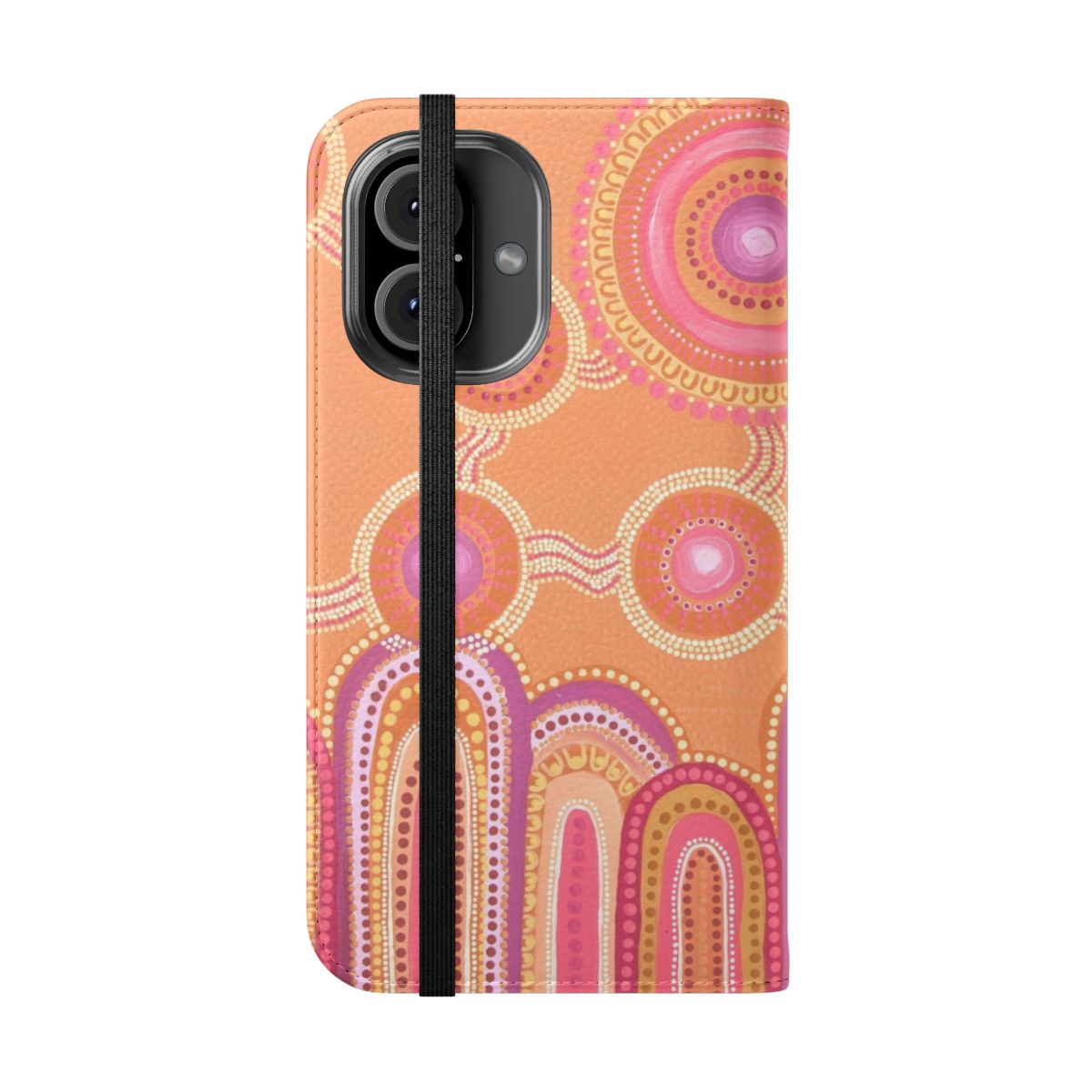 Vibrant sunset-inspired aboriginal dot painting phone case - Folded Front