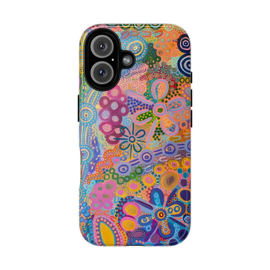 Country-inspired magnetic tough phone case featuring indigenous art design