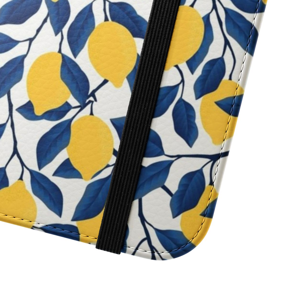 A vibrant lemon-patterned phone case - Close Up