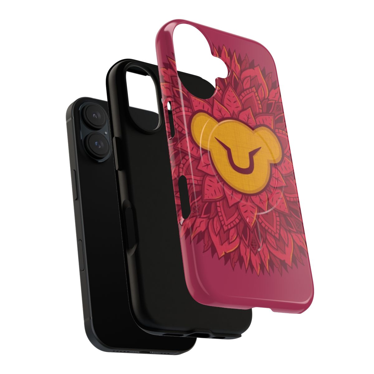 Leaf design magnetic tough phone case with lion king mane inspired pattern - Layers