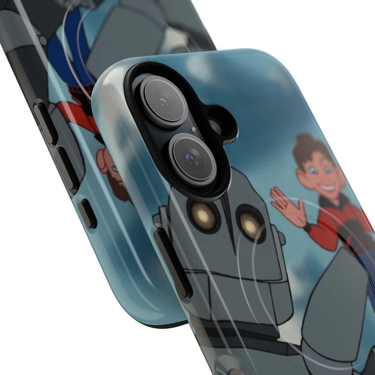 Magnetic tough phone case with an Iron Giant robot design - Detail