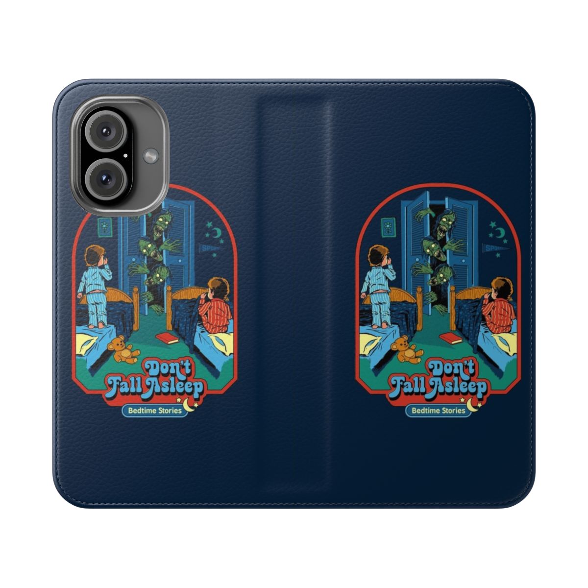 Spooky retro flip cover phone case with a vintage bedtime story design