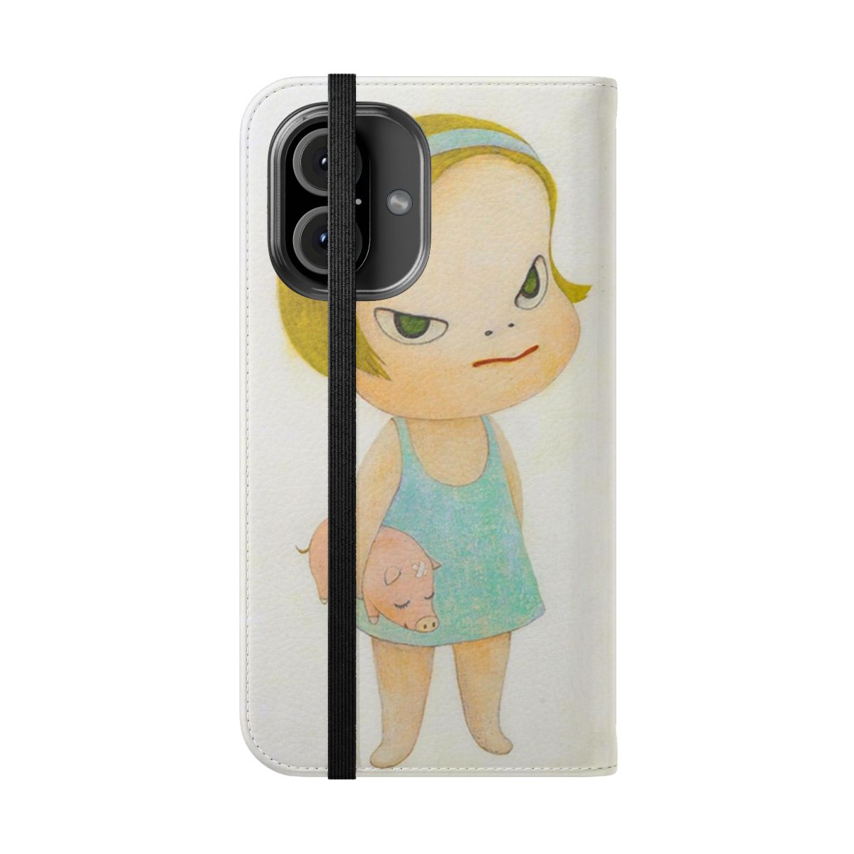 Flip cover phone case featuring artwork inspired by Japanese artist Yoshitomo Nara - Folded Front