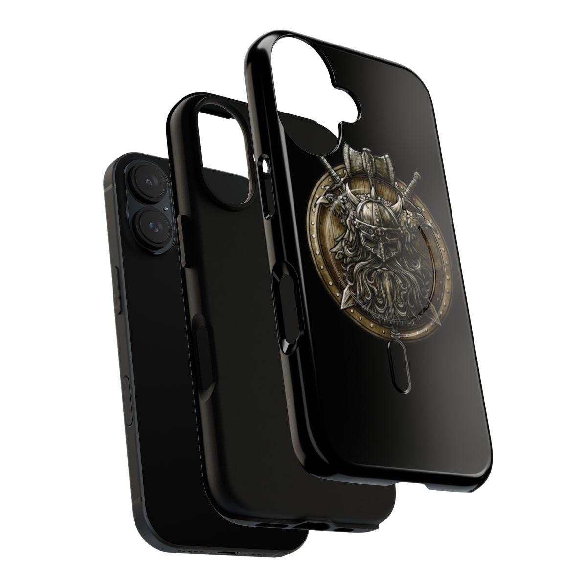 Durable phone case with a Viking shield graphic and magnetic closure - Layers