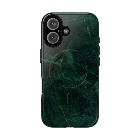 A stylish and durable phone case featuring a realistic green marble pattern.