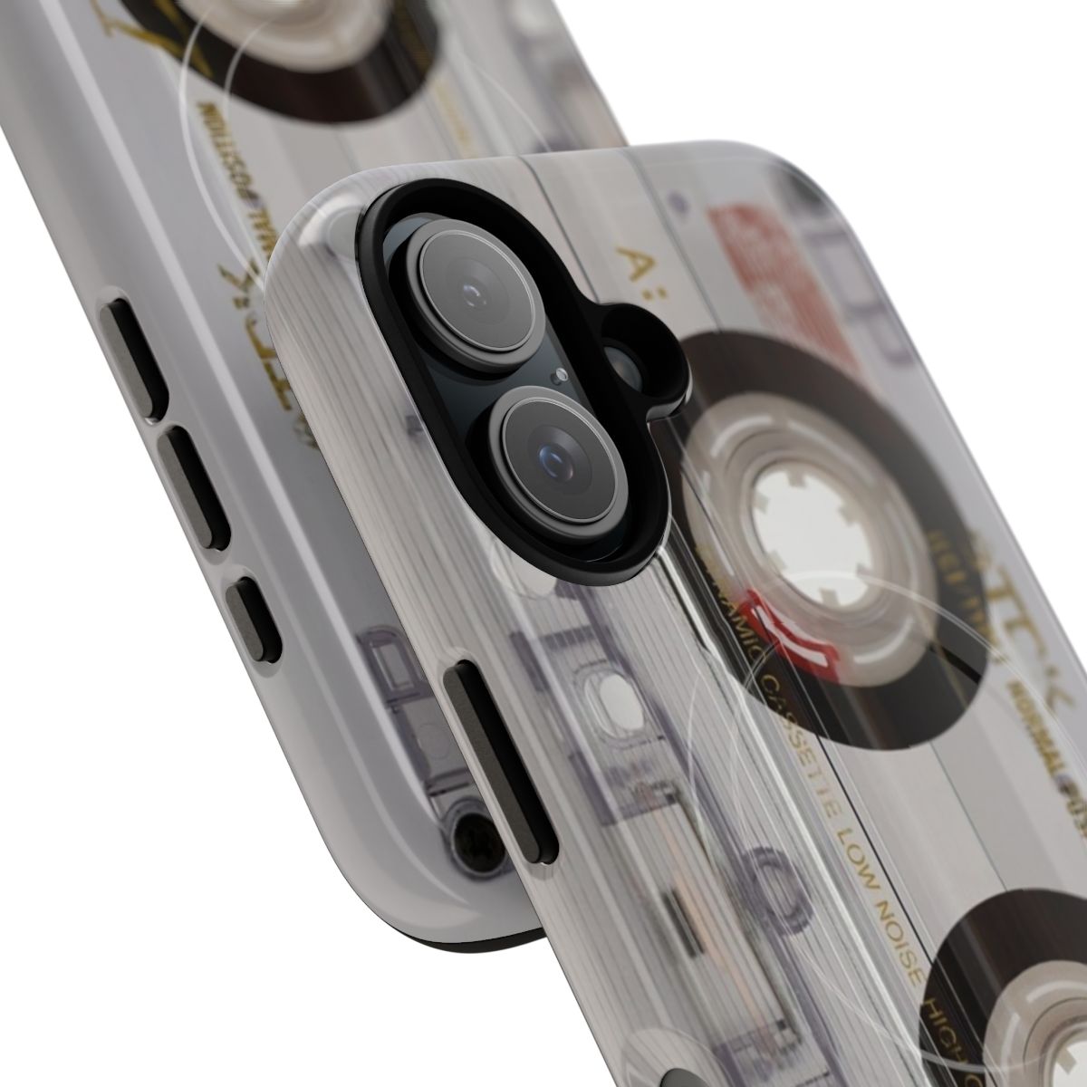 Transparent phone case with a vintage music cassette design - Detail