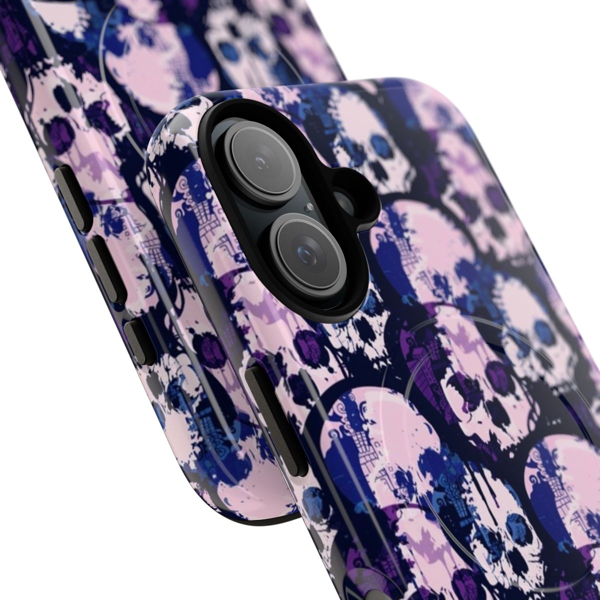 Purple skull phone case with a dark, punk-inspired design - Detail