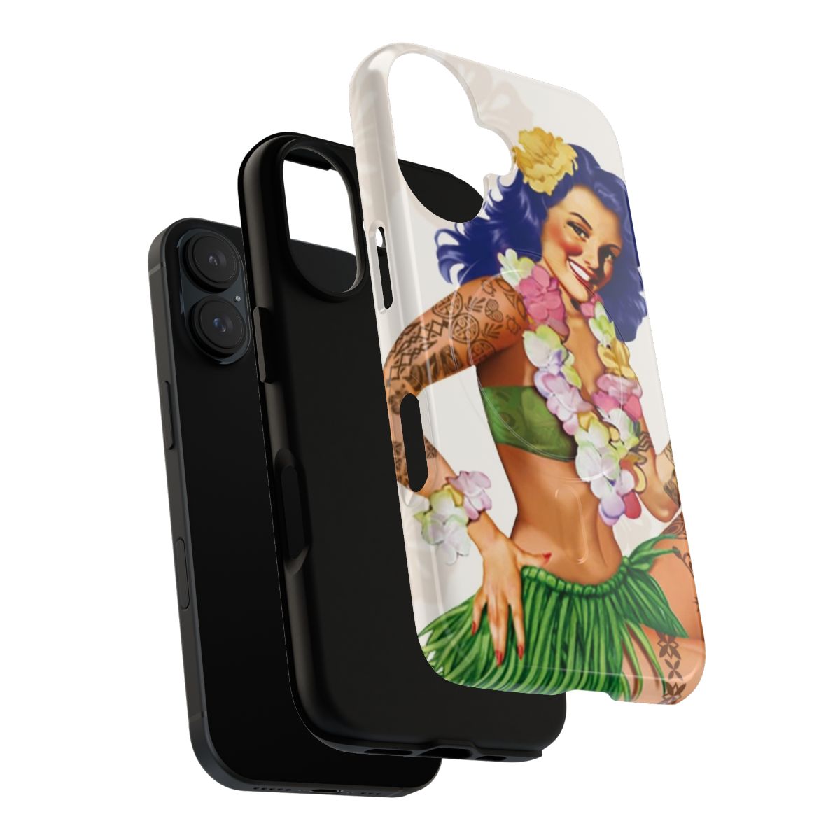 Retro Hawaiian-inspired magnetic tough phone case with pinup girl design - Layers