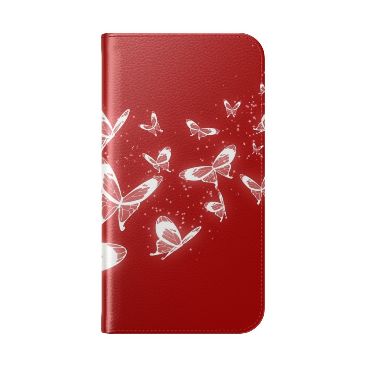 Silver butterfly phone case with a red and silver design, featuring characters from the popular wuxia and danmei series. - Folded Back