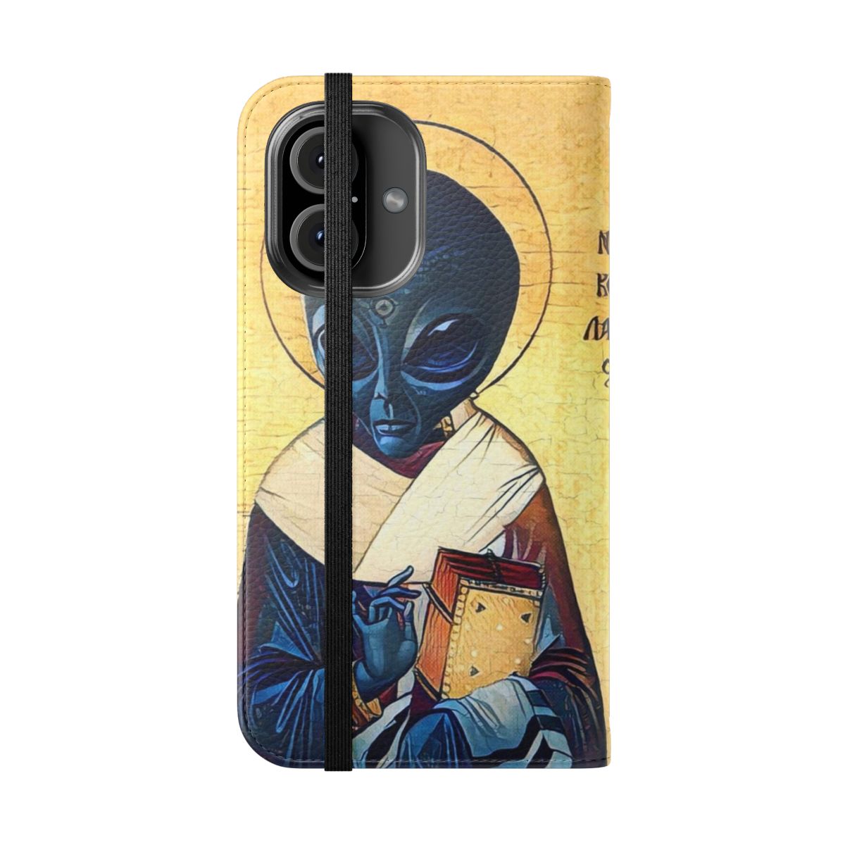 Cosmic alien flip cover phone case with vintage sci-fi design - Folded Front