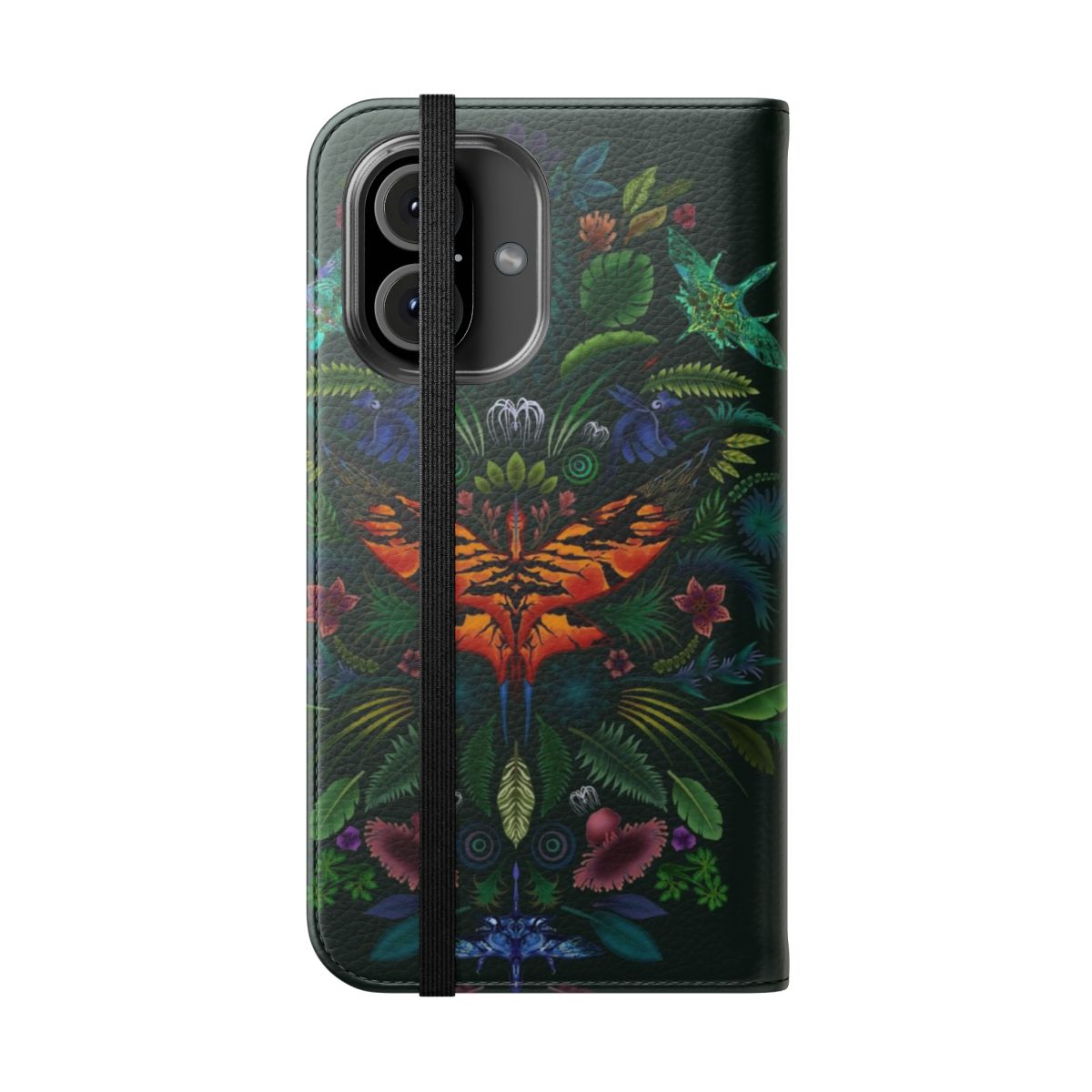 Artistic phone case featuring a digital drawing of the Pandora forest from the Avatar universe. - Folded Front