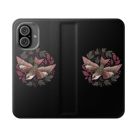 Botanical fall autumn phone case with bird, leaves, and witchy motifs