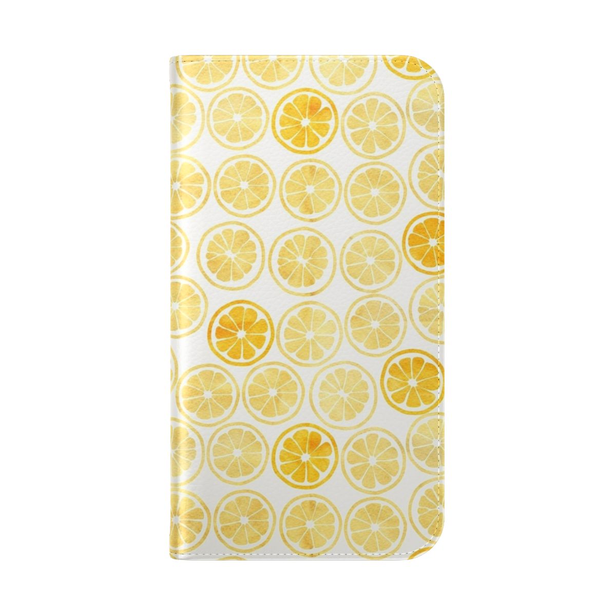 Vibrant yellow watercolor lemon slices pattern on a flip cover phone case - Folded Back