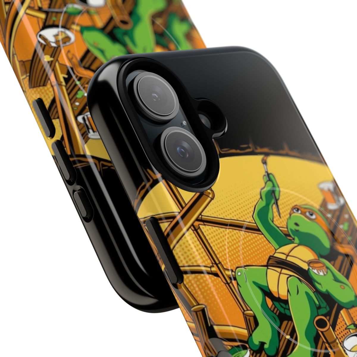 Sewer-themed magnetic tough phone case featuring a Michelangelo-inspired design - Detail