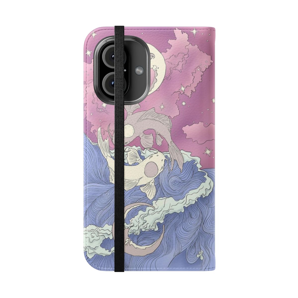 Flip phone case featuring art nouveau-inspired design of Tui and La, the moon and ocean spirits from Avatar: The Last Airbender and Avatar: Korra - Folded Front